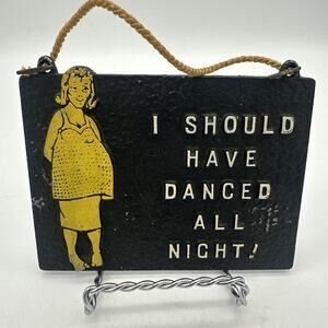 Vtg 60s Cast Iron Sign Wall Plaque Funny Pregnancy Maternity Quote